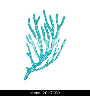 Mushroom coral with sharp edges isolated underwater plant branch. Vector leather coral grown at sea bottom, aquarium and tanks tropical seabed decorat Stock Vector