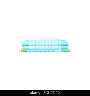 Sport stadium public building isolated icon. Vector exterior of football, basketball, ice hockey, soccer ball arena, glass construction with roof. Fac Stock Vector