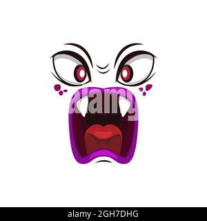 Monster face isolated vector icon, cartoon emoji of angry demon, Halloween  spooky creature emotion. Roaring devil with sharp fangs and red creepy eyes  Stock Vector Image & Art - Alamy