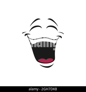 Emoticon with broad open mouth laughing with blinked eyes isolated icon. Vector satisfied avatar expression, comic man head with blinked eyes funny jo Stock Vector