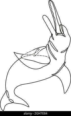 Continuous line drawing illustration of an  Amazon River Dolphin or boto done in mono line or doodle style in black and white on isolated background. Stock Vector