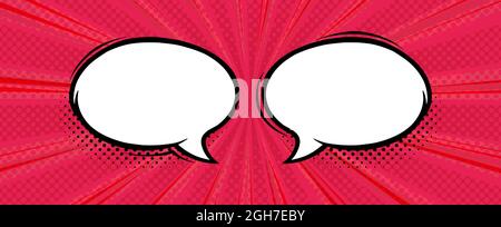 Speech bubbles in red halftone background. Circle speech bubbles for message in comic style. Vector illustration Stock Vector