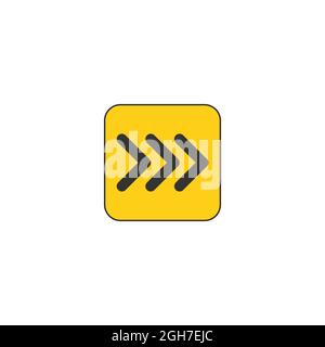 Black on yellow vector chevron arrows pointing right, three arrows in row. road sign for turn. Stock Vector illustration isolated on white background. Stock Vector