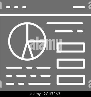 Browser statistics, website traffic, webpage with chart pie grey icon. Stock Vector