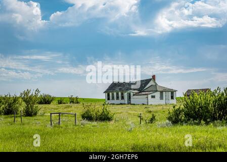 The abandoned Stonecliff, SK school on the Saskatchewan prairies Stock Photo