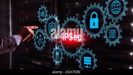 IP Security. Data Protection Protocols. IPSec. Internet and Protection Network concept. Stock Photo