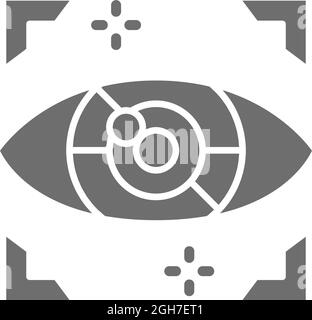Artificial intelligence eye, cyber spying, computer surveillance grey icon. Stock Vector