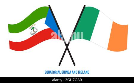 Equatorial Guinea and Ireland Flags Crossed And Waving Flat Style. Official Proportion. Stock Photo