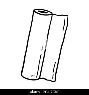 Roll of paper towels isolated on white background. Vector hand-drawn illustration in doodle style. Suitable for your projects, decorations, logo, various designs. Stock Vector