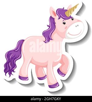 Cute unicorn standing pose on white background illustration Stock Vector