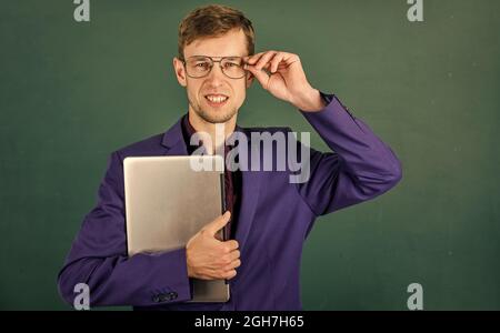 Teacher using modern software self education, digital classes concept Stock Photo