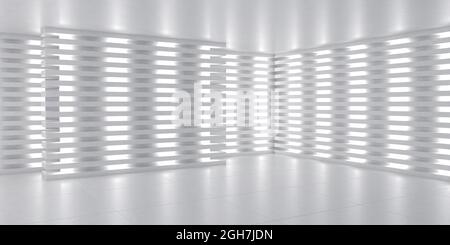 Simple empty gray interior stage background. 3d white neon light room. 3d illustration Stock Photo