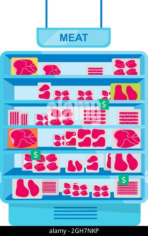 Meat refrigerator for supermarket semi flat color vector object Stock Vector