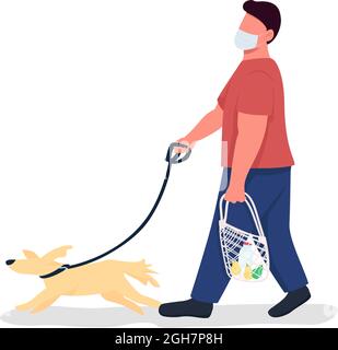 Pet owner with dog on leash semi flat color vector character Stock Vector