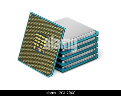Stack of computer processors on white background Stock Photo