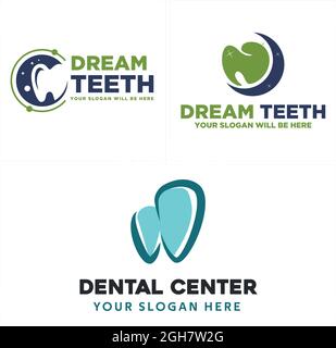 Dental dream center with icon tooth crescent moon logo design Stock Vector