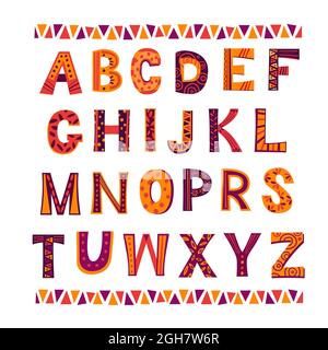colored alphabet letters with patterns, artistic lettering Stock Vector