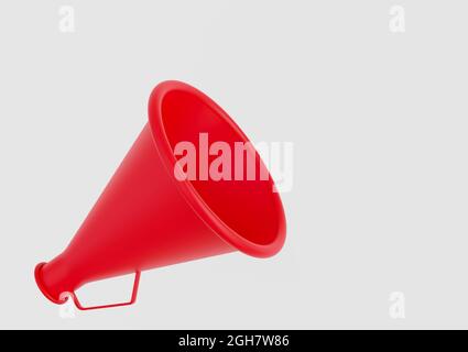 Red megaphone isolated on white background. 3D rendering illustration. Stock Photo