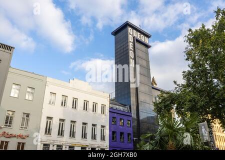 The Odeon Luxe Leicester Square cinema building tower in Leicester Square in the West End of London, City of Westminster WC2 Stock Photo