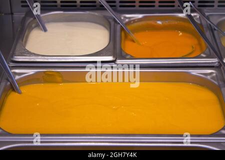 Different sauces such as tomato, mustard and mayonnaise. No people Stock Photo