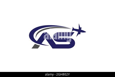 Simple and modern Airplane logo design for airlines, airline tickets, travel agencies with AS letter for brand and business Stock Photo