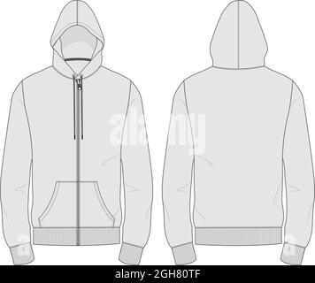 Hoodie Technical fashion Flat sketch vector illustration template Front ...