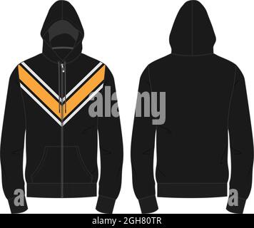 Hoodie Sweatshirt technical fashion Drawing flat sketch template front and back views. Cotton Terry fleece fabric dress design vector illustration. Stock Vector