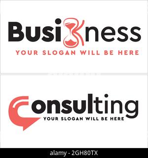 Business consulting hourglass chat combination logo design Stock Vector