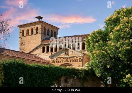 Collegiate church in Santillana del Mar, an historic town situated in Cantabria in northern Spain. It has many historic buildings. Stock Photo