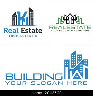 Real estate apartment city building logo design Stock Vector