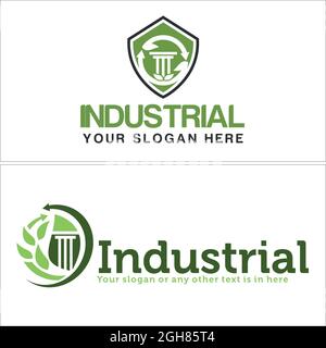 Industrial law pillar shield logo design Stock Vector