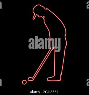 Neon golfer red color vector illustration flat style light image Stock Vector