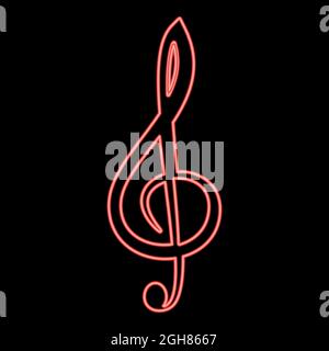 Neon treble clef red color vector illustration flat style light image Stock Vector