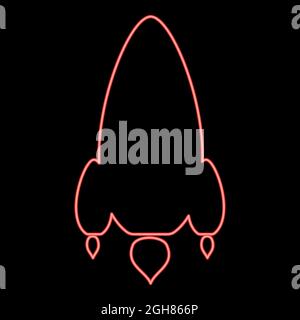 Neon rocket red color vector illustration flat style light image Stock Vector
