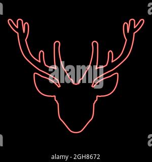 Neon head deer red color vector illustration flat style light image Stock Vector