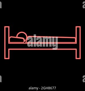 Neon man sleeping red color vector illustration flat style light image Stock Vector