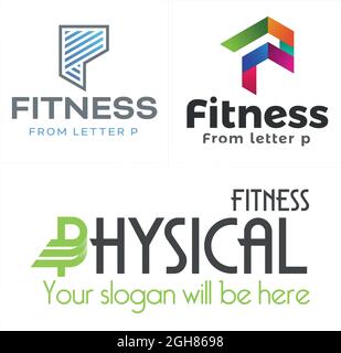 Physical fitness letter P line vector logo design Stock Vector