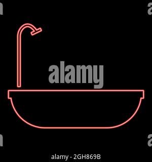 Neon bath red color vector illustration flat style light image Stock Vector
