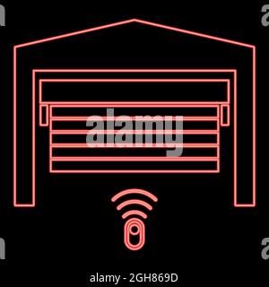 Neon garage door red color vector illustration flat style light image Stock Vector