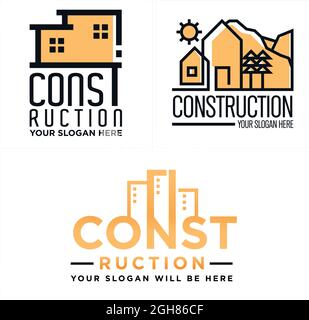 Construction building home line art logo design Stock Vector