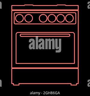Neon kitchen stove red color vector illustration flat style light image Stock Vector