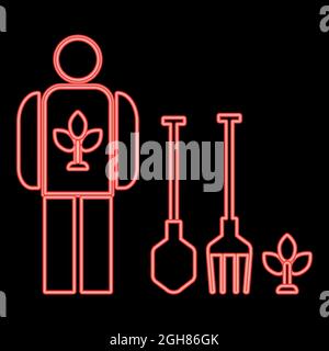 Neon lawn maintenance red color vector illustration flat style light image Stock Vector