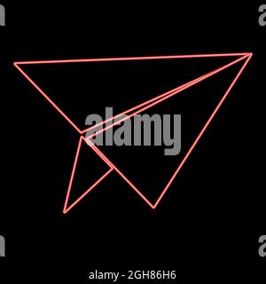 Neon paper airplane red color vector illustration flat style light image Stock Vector