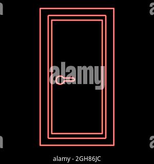 Neon door red color vector illustration flat style light image Stock Vector