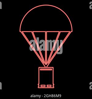 Neon parachute with cargo red color vector illustration flat style light image Stock Vector
