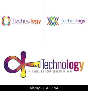 Technology visual programming with line initial VA key logo design  Stock Vector