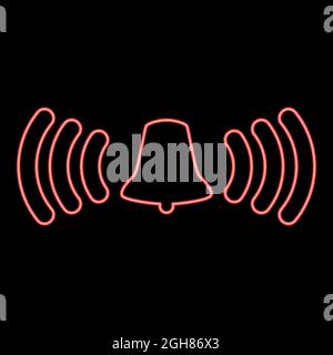 Neon ringing bell red color vector illustration flat style light image Stock Vector