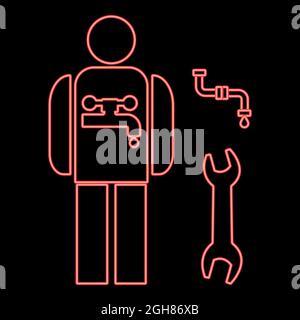 Neon plumber red color vector illustration flat style light image Stock Vector