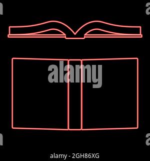 Neon book red color vector illustration flat style light image Stock Vector