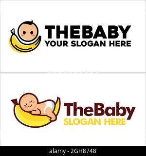 Baby face and banana vector illustration logo design Stock Vector